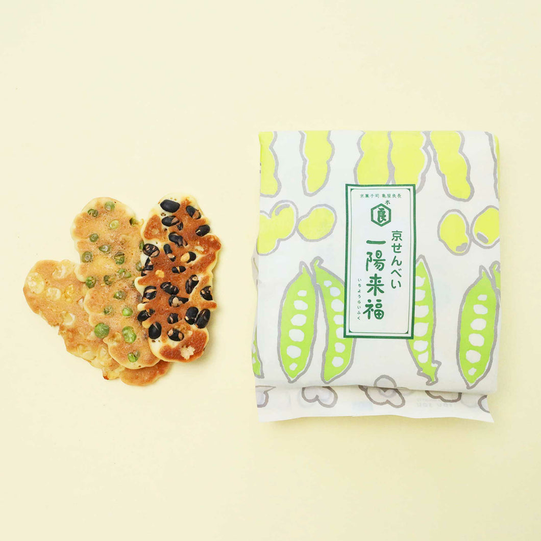 ☆現貨(24小時內出貨). 1803年創業 京都市京菓子廠商 龜屋良長 京都職人手工製作「一陽来福」黑豆・豌豆・蚕豆　3種 京都仙貝